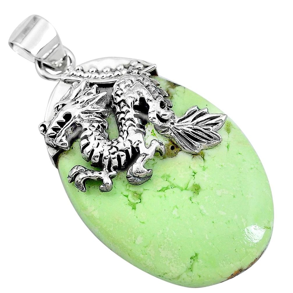 Natural lemon chrysoprase 925 sterling silver dragon pendant m76881