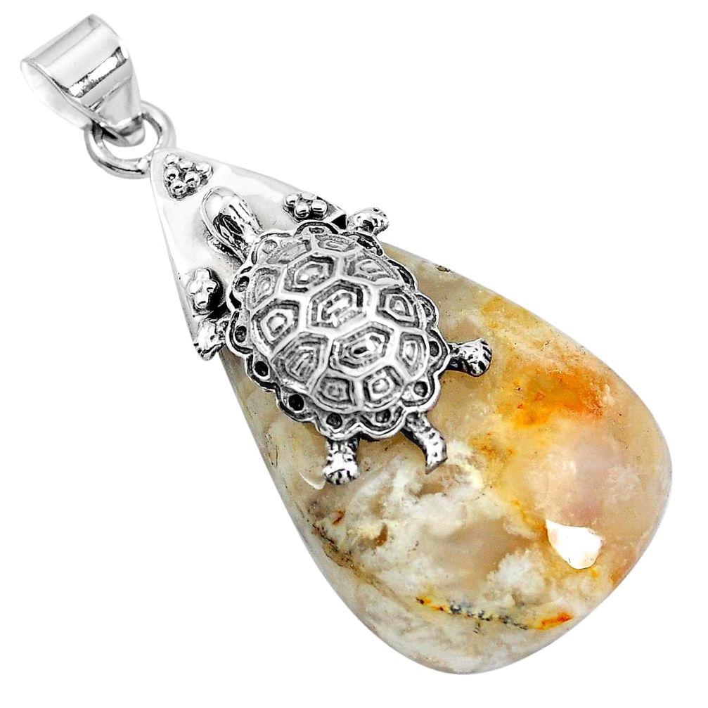 Natural yellow plum agate 925 sterling silver turtle pendant m76892