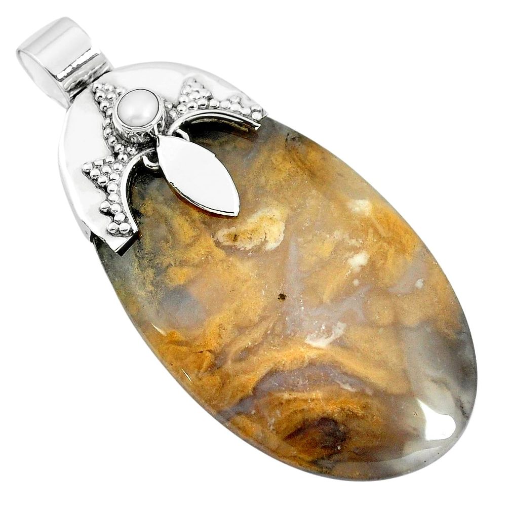 Natural yellow plum agate pearl 925 sterling silver pendant m76893