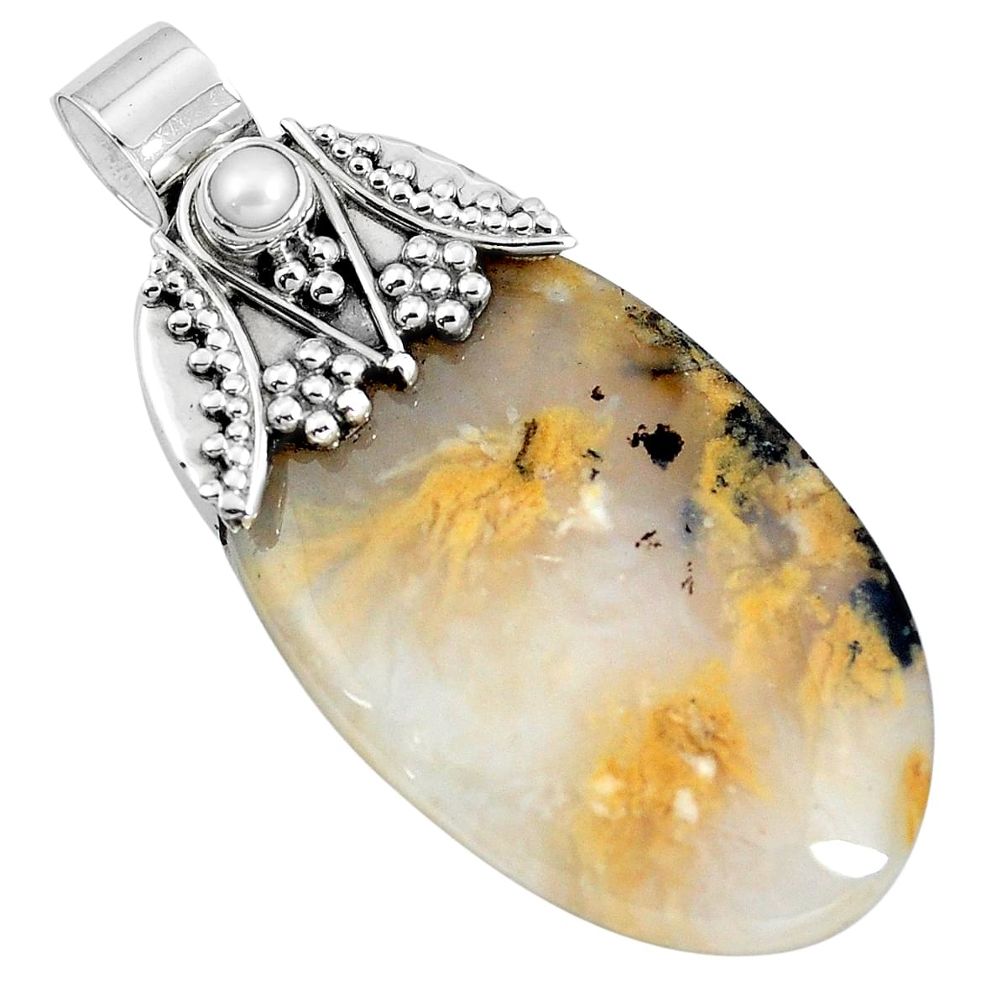 925 sterling silver natural yellow plum agate white pearl pendant m76894