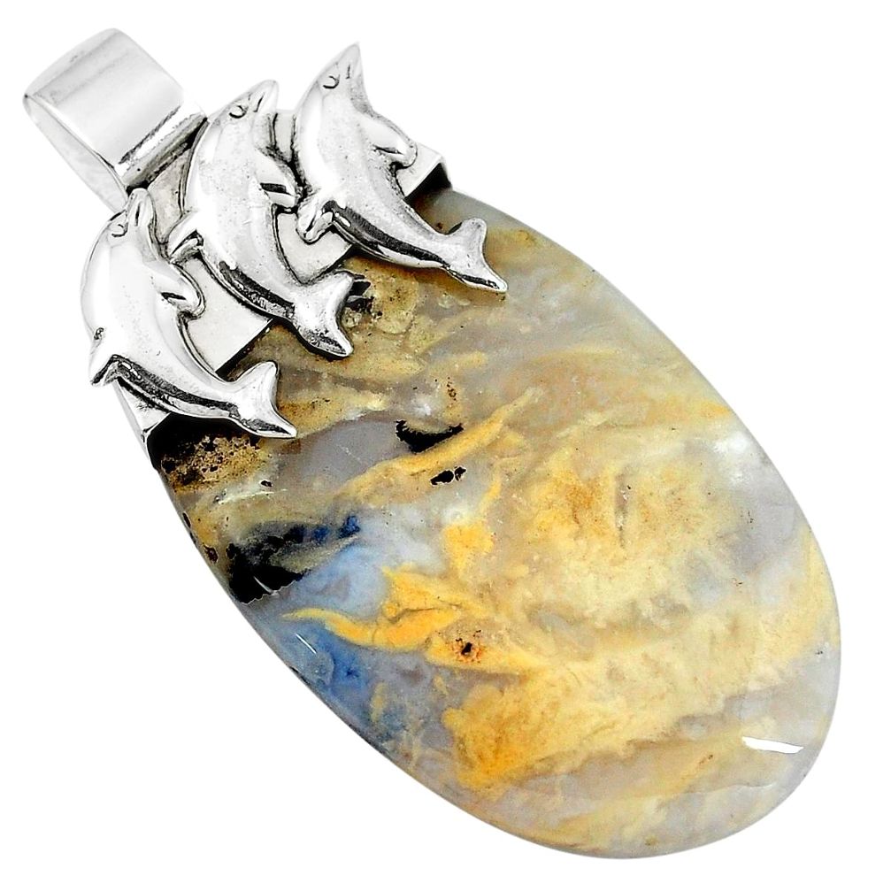 Natural yellow plum agate 925 sterling silver dolphin pendant m76896