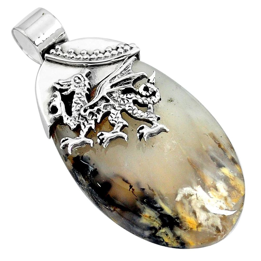 Natural yellow plum agate 925 sterling silver dragon pendant m76897