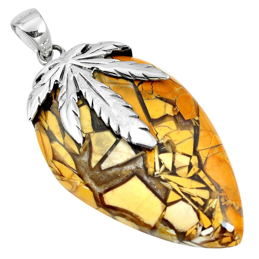 Natural yellow brecciated mookaite (australian jasper) 925 silver pendant m76911