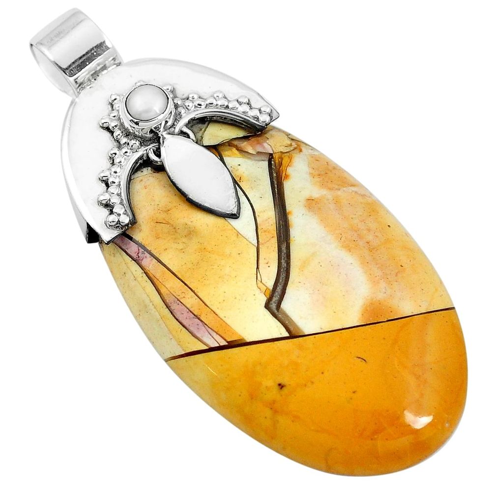 Natural yellow brecciated mookaite (australian jasper) 925 silver pendant m76919