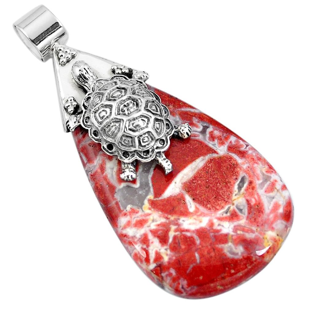 Natural red jasper 925 sterling silver turtle pendant jewelry m76925