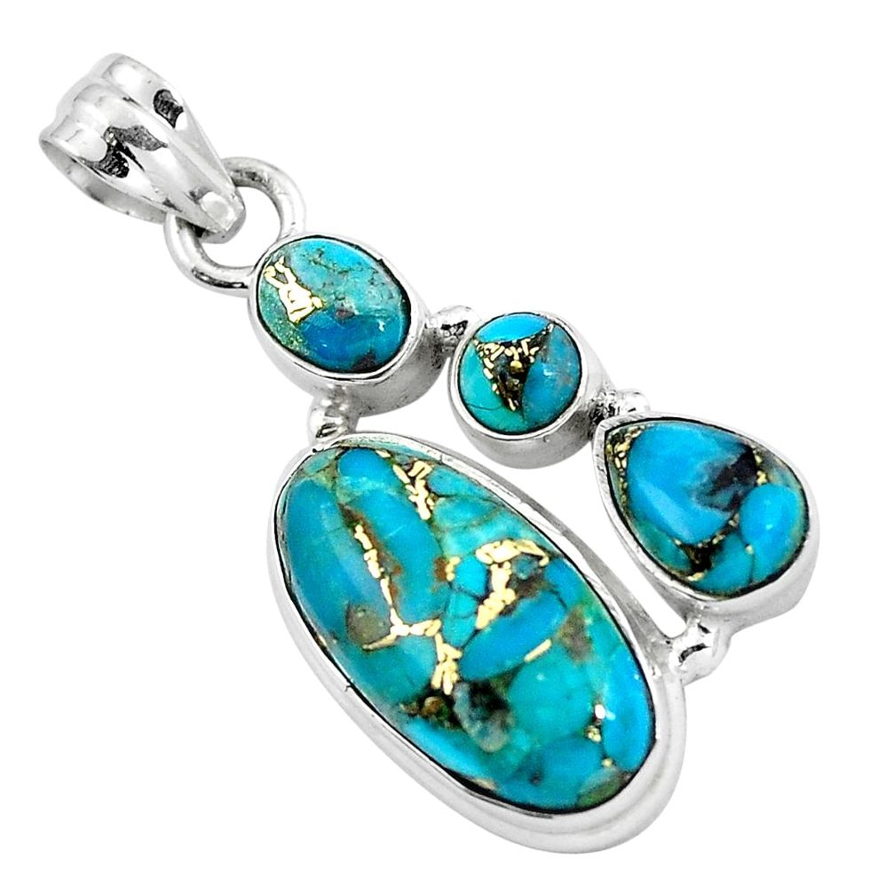 Blue copper turquoise 925 sterling silver pendant jewelry m77190