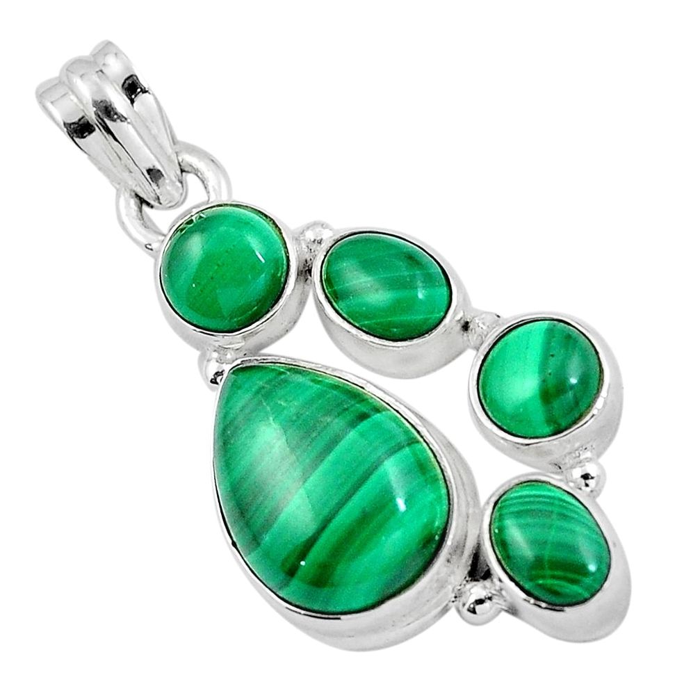 Natural green malachite (pilot's stone) 925 silver pendant m77212