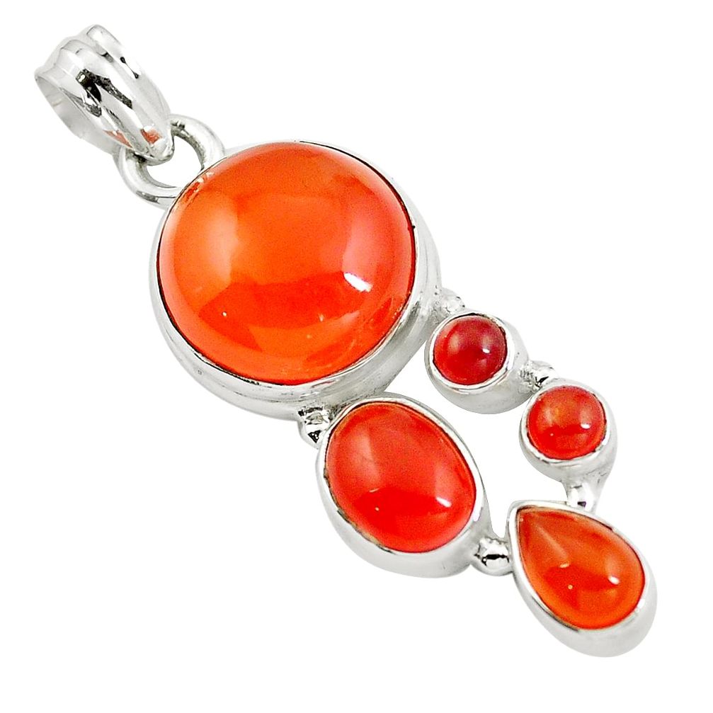 Natural orange cornelian (carnelian) 925 sterling silver pendant m77221