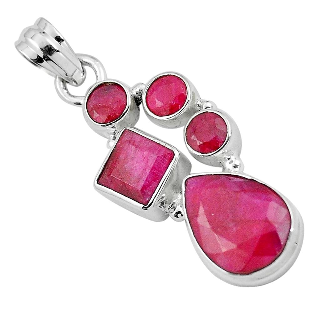Natural red ruby pear 925 sterling silver pendant jewelry m77262