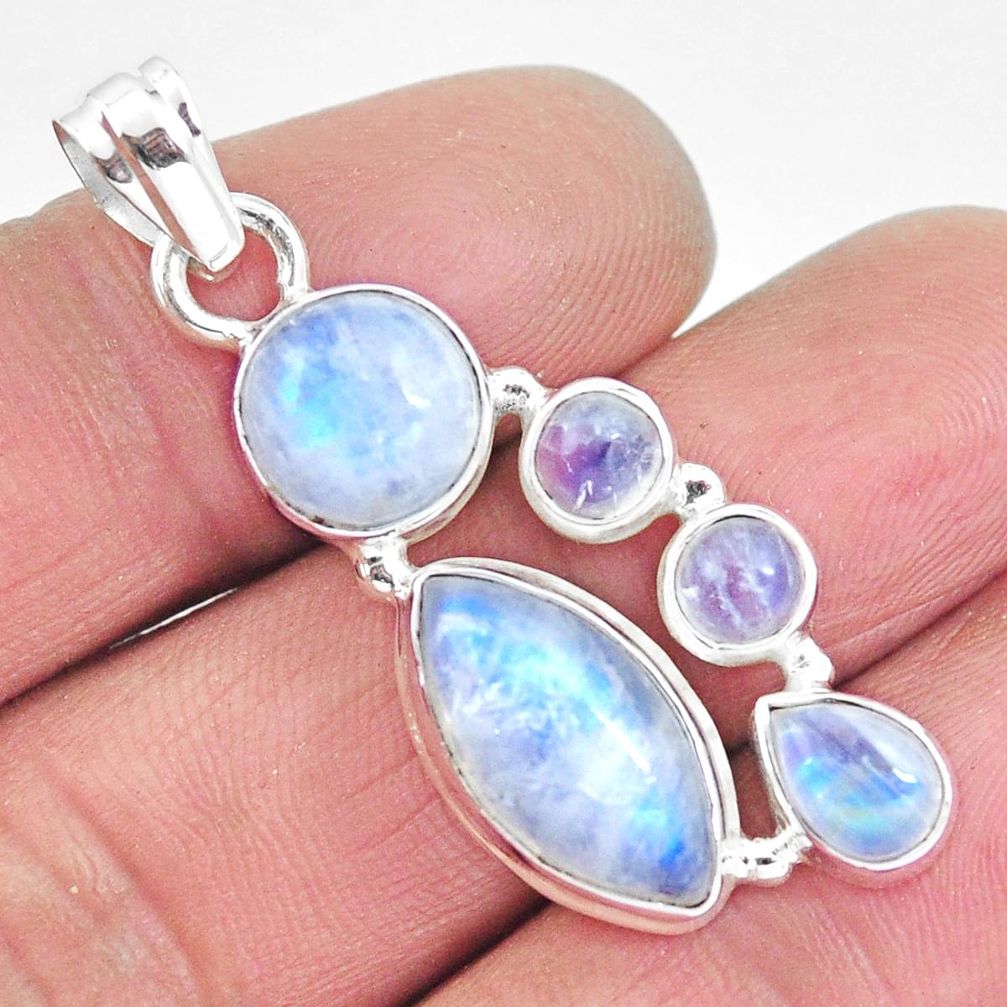 Natural rainbow moonstone 925 sterling silver pendant jewelry m77282