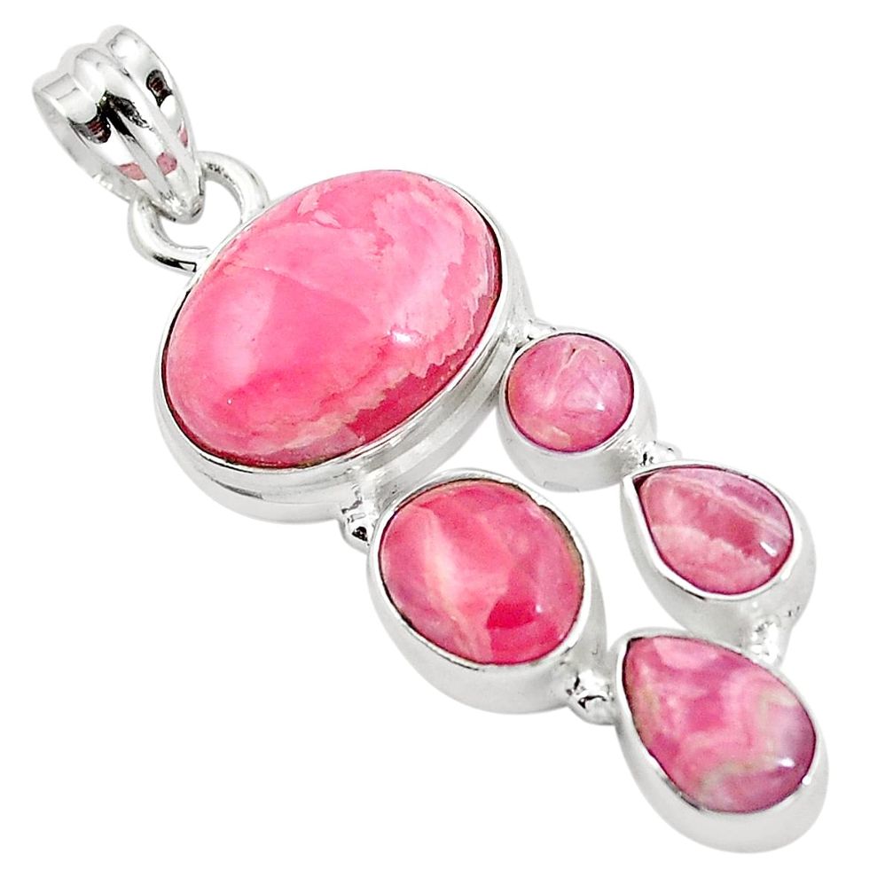 Natural pink rhodochrosite inca rose (argentina) 925 silver pendant m77313