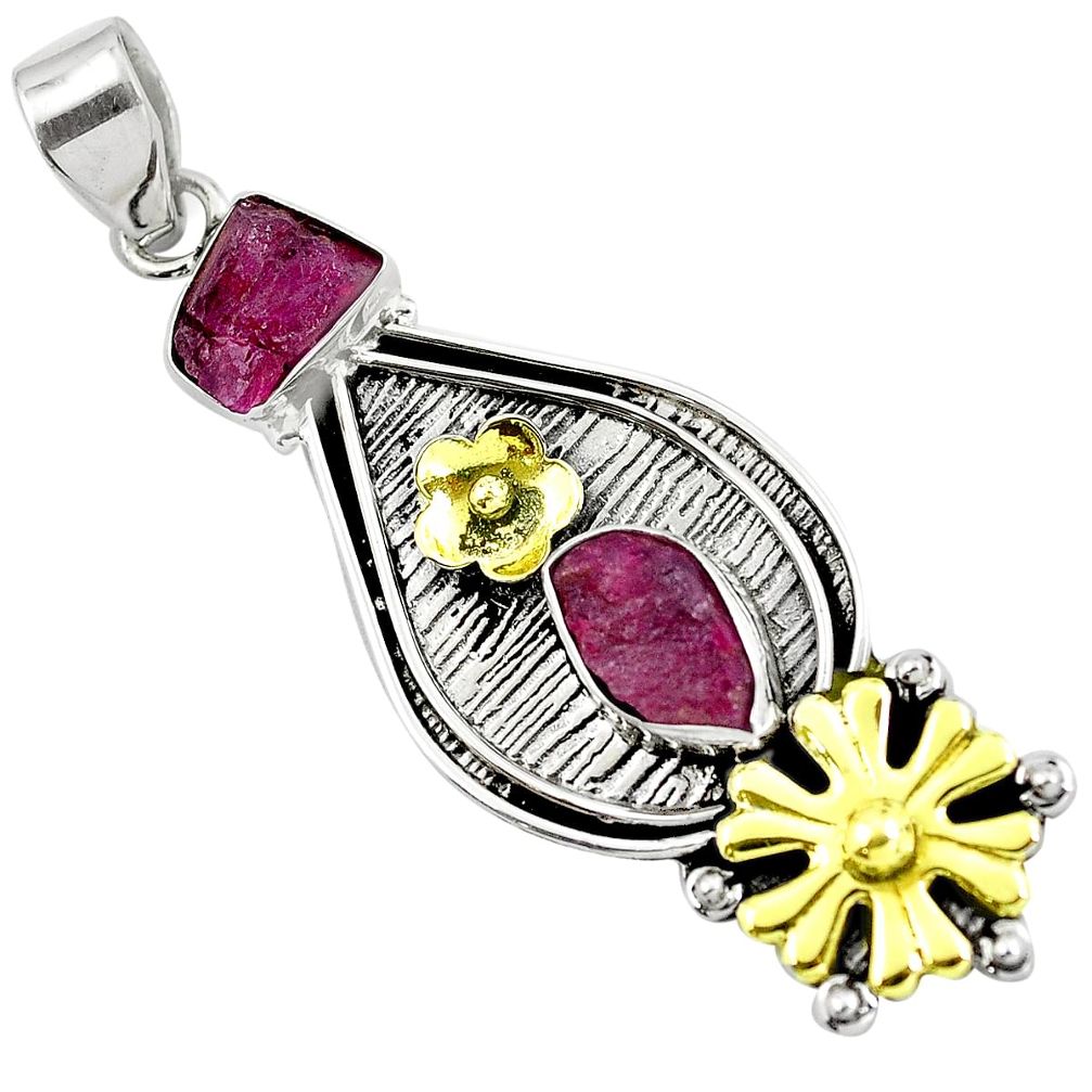 925 sterling silver natural red garnet rough two tone pendant jewelry m77331