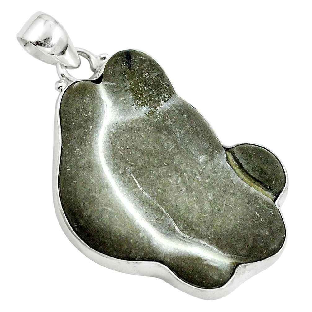 Natural grey fairy stone 925 sterling silver pendant jewelry m78042