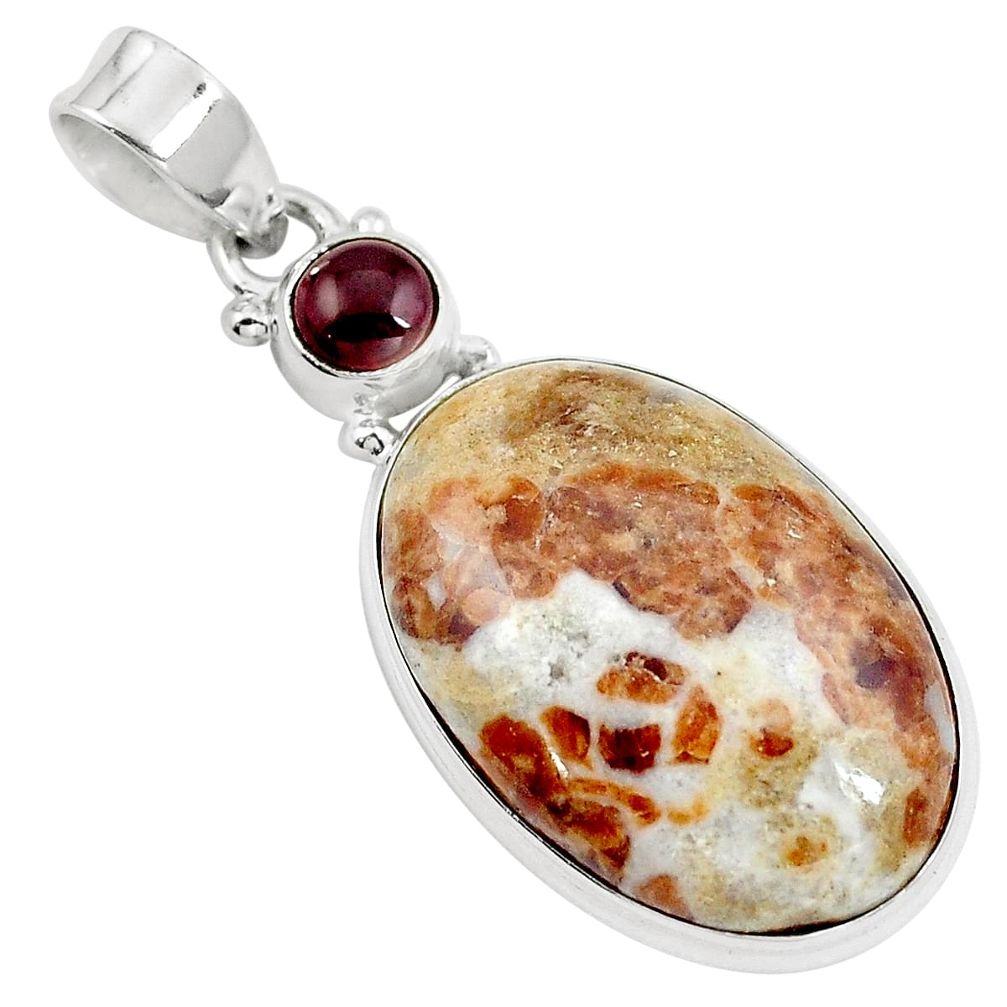 925 silver natural brown garnet in limestone spessartine oval pendant m78065