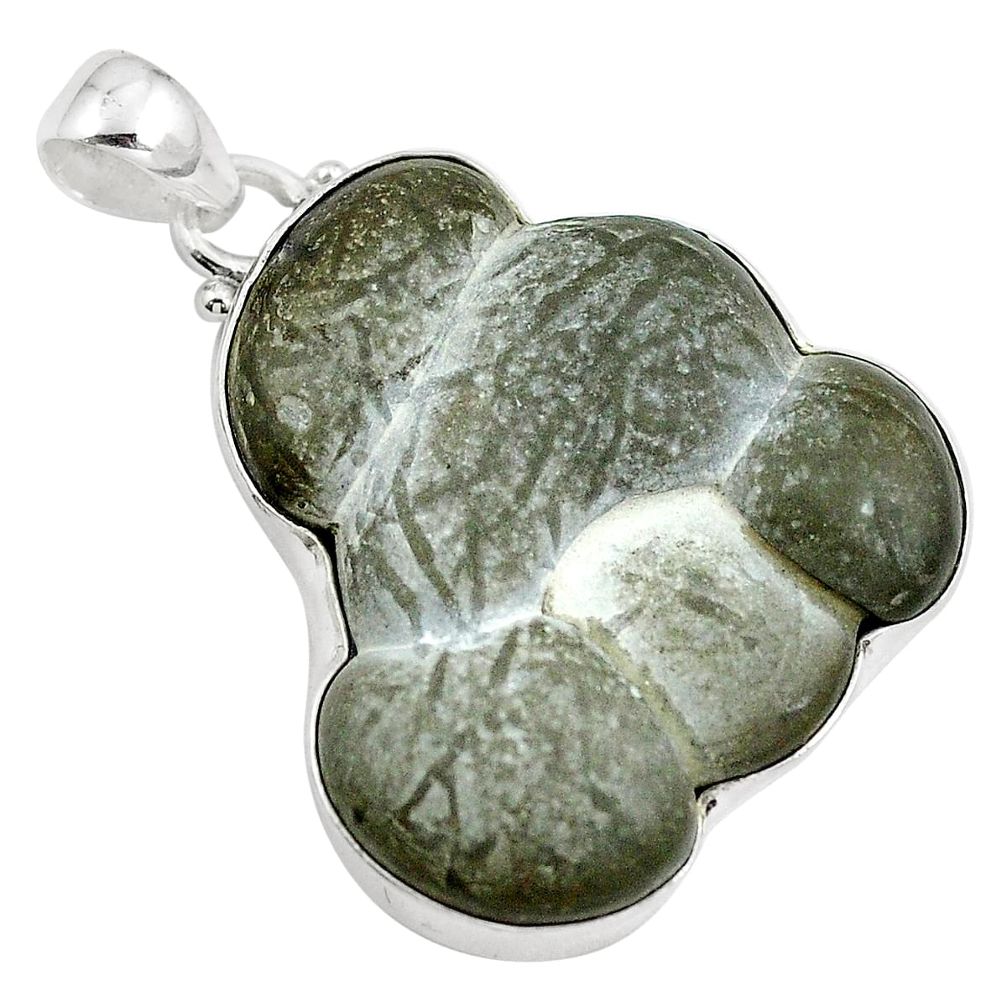 Natural grey fairy stone 925 sterling silver pendant jewelry m78079