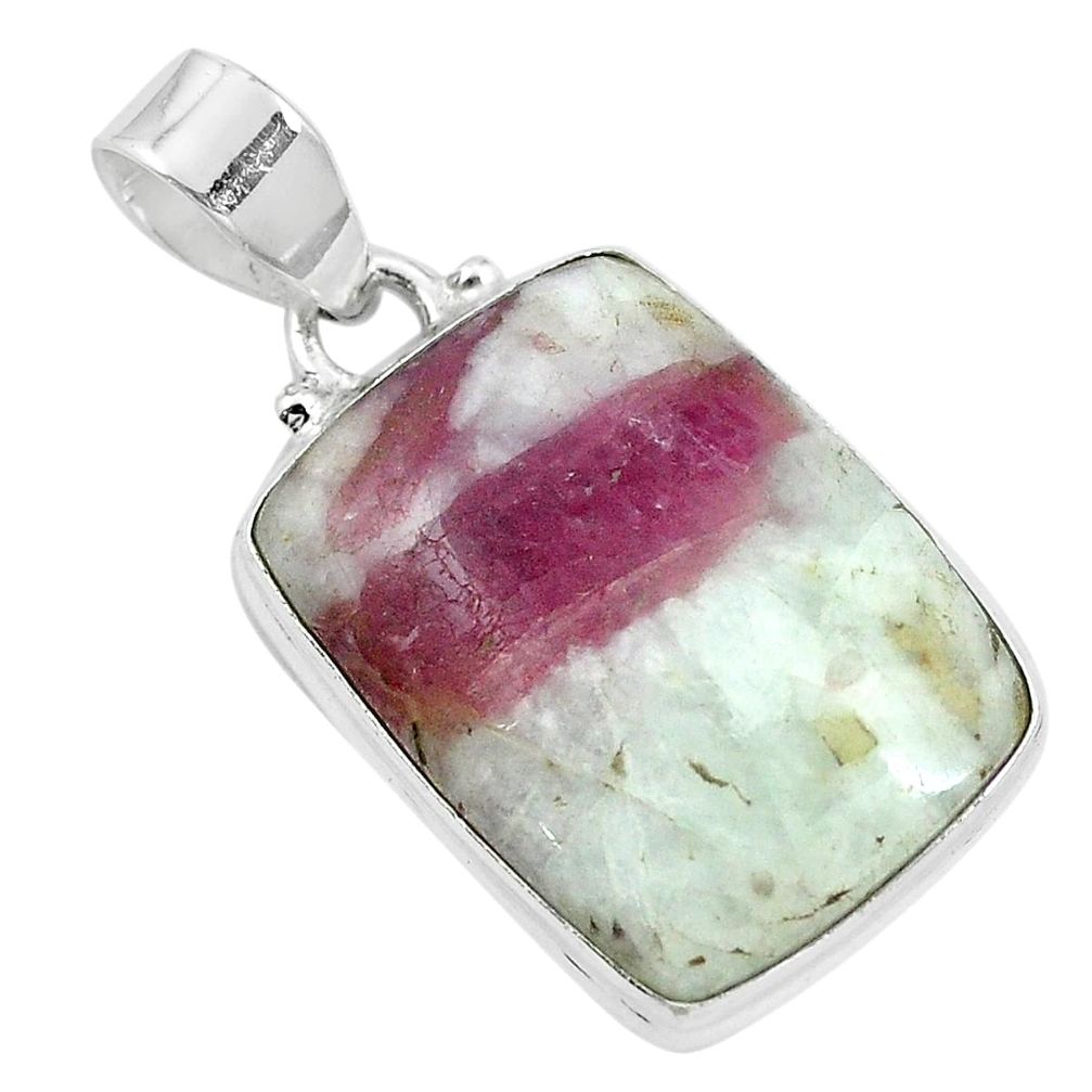 Natural pink tourmaline in quartz 925 sterling silver pendant m78093