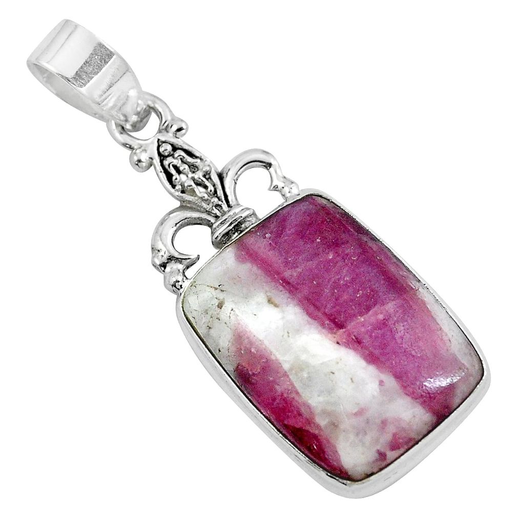 Natural pink tourmaline in quartz 925 sterling silver pendant m78094