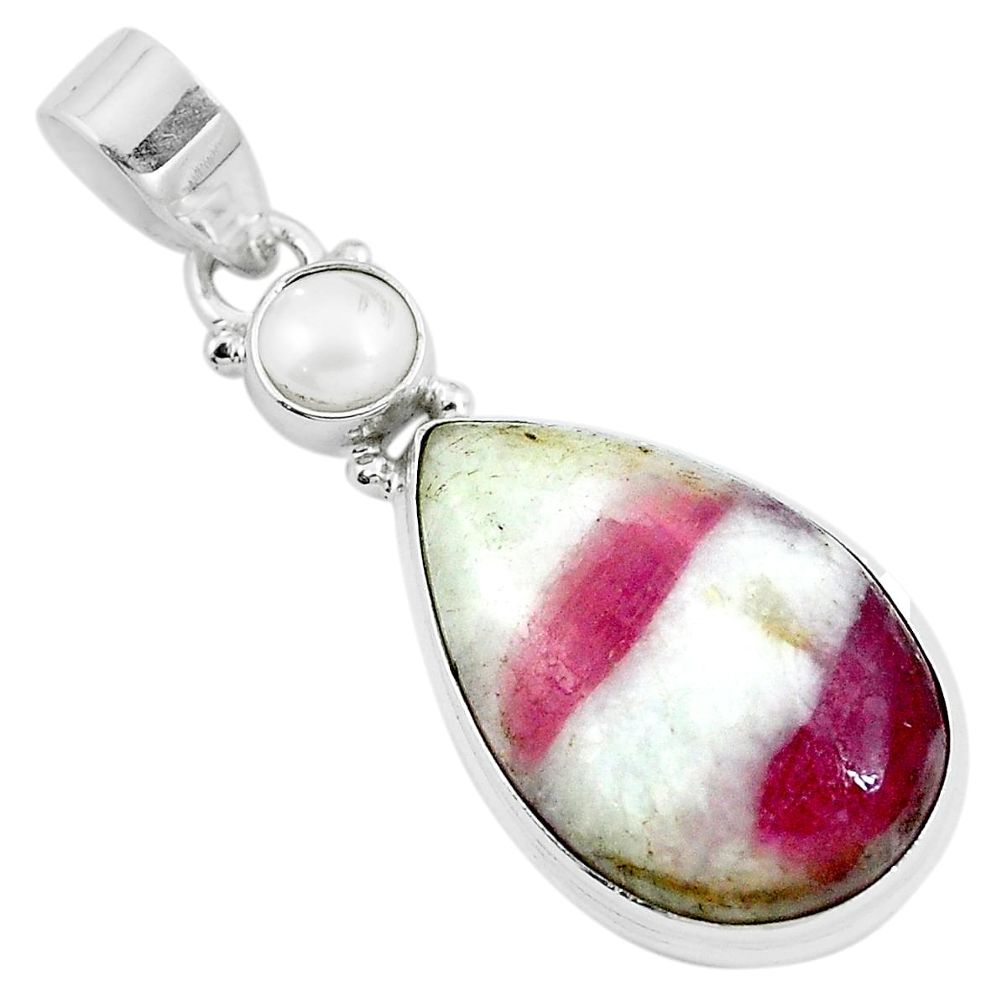 925 silver natural pink tourmaline in quartz pearl pendant jewelry m78110