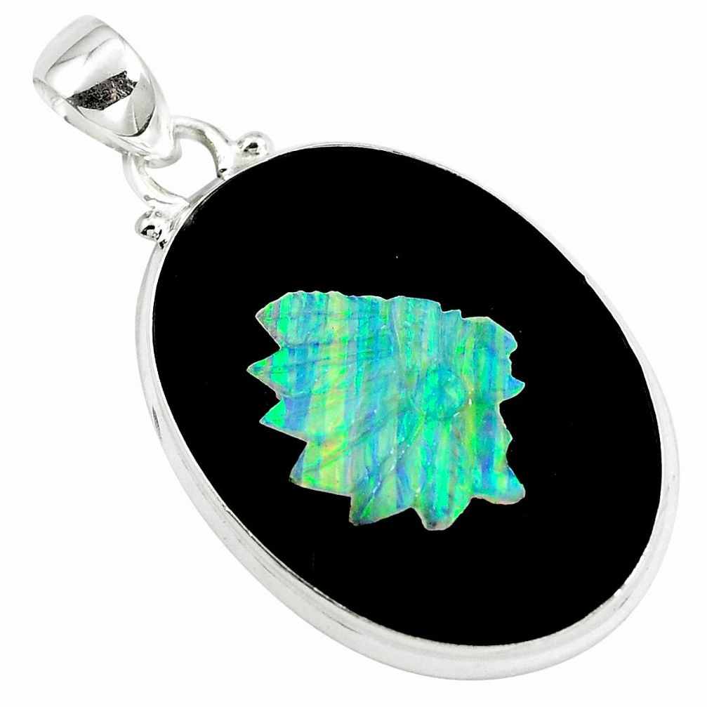 Natural black cameo opal on onyx 925 sterling silver pendant m78122