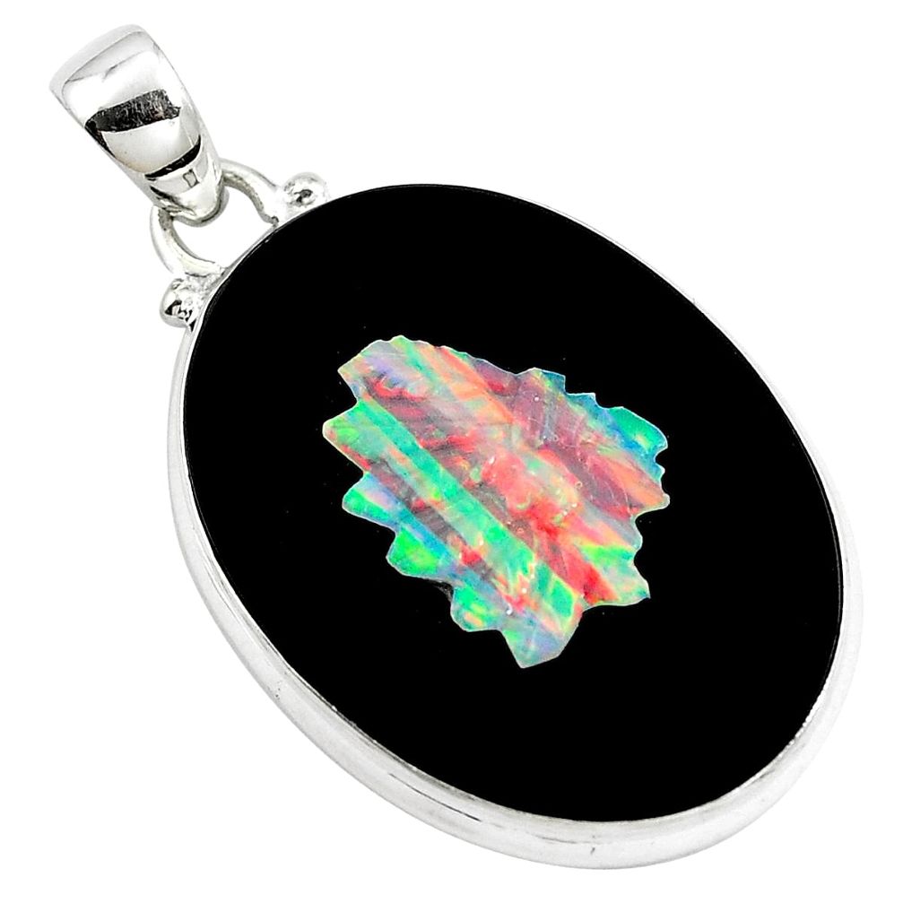 925 sterling silver natural black cameo opal on onyx pendant jewelry m78124