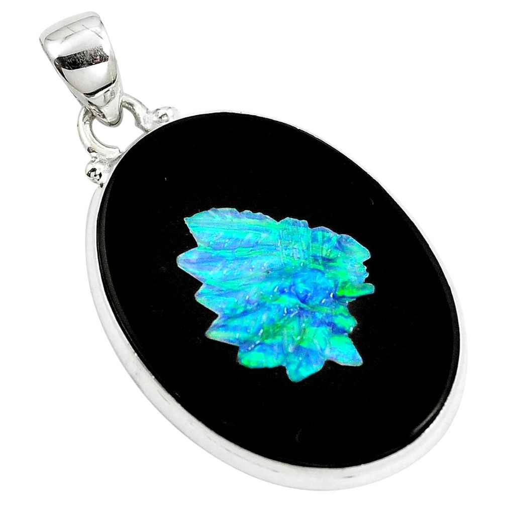 925 sterling silver natural black cameo opal on onyx oval shape pendant m78134