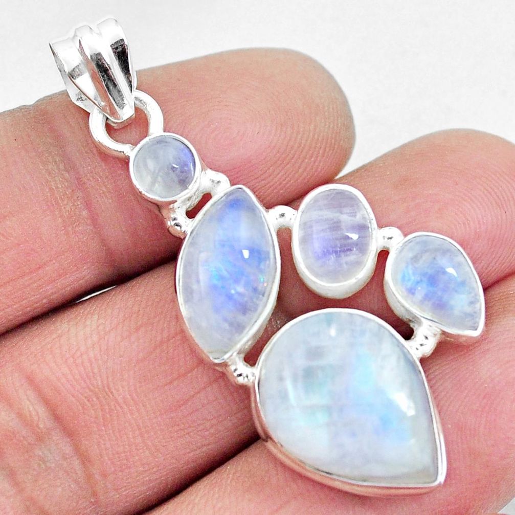 Natural rainbow moonstone 925 sterling silver pendant jewelry m78146