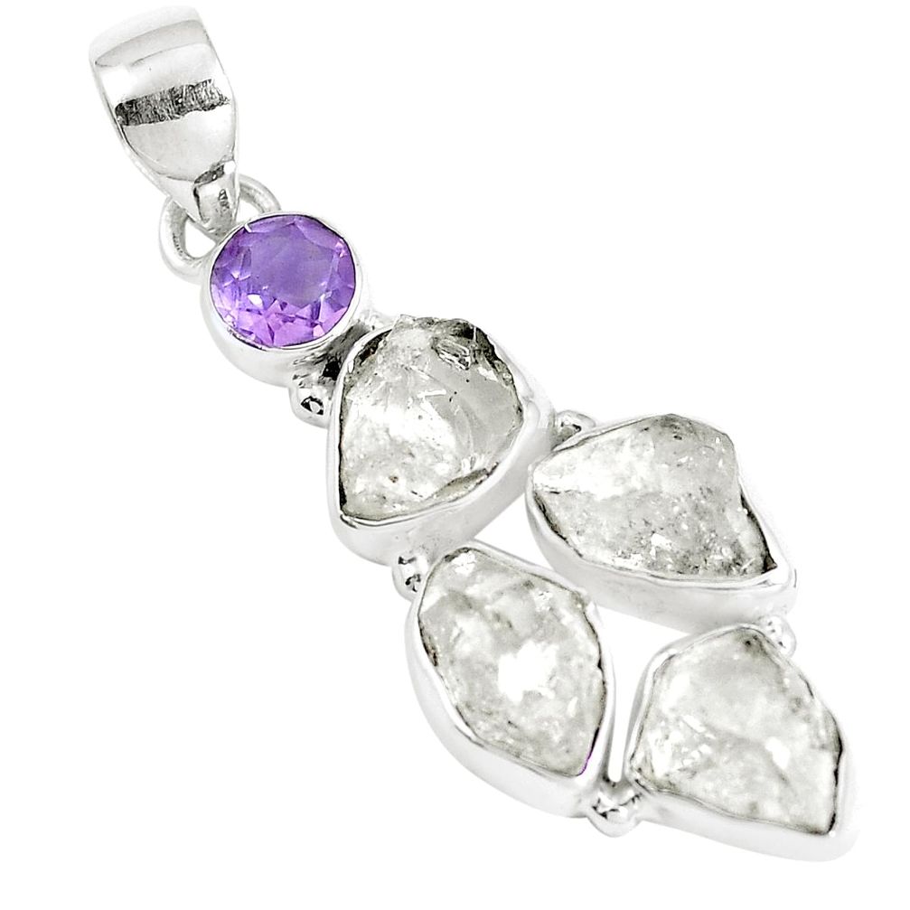 Natural white herkimer diamond amethyst 925 silver pendant m78207