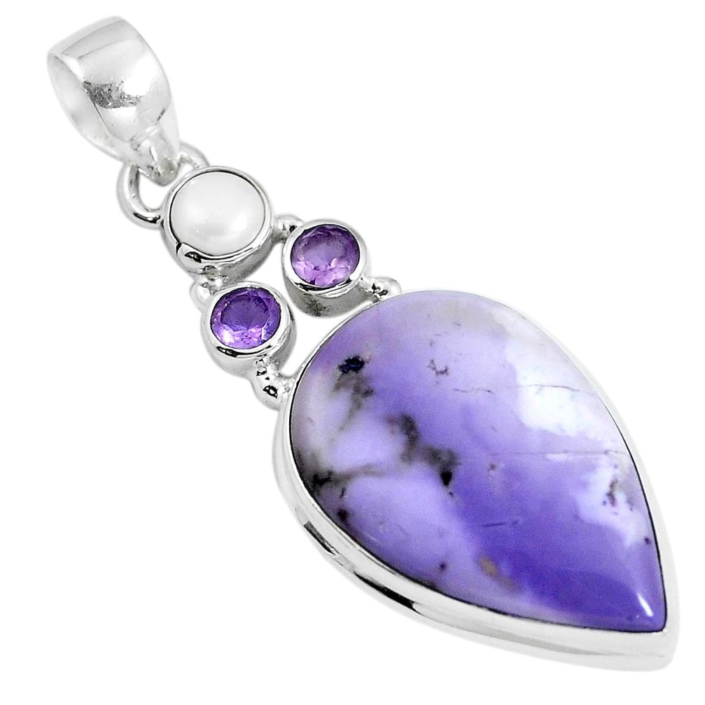 Natural purple tiffany stone amethyst pearl 925 silver pendant m78229
