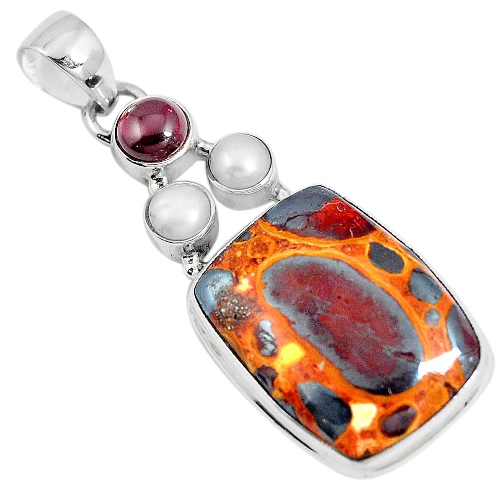 925 sterling silver natural brown bauxite red garnet pendant jewelry m78370