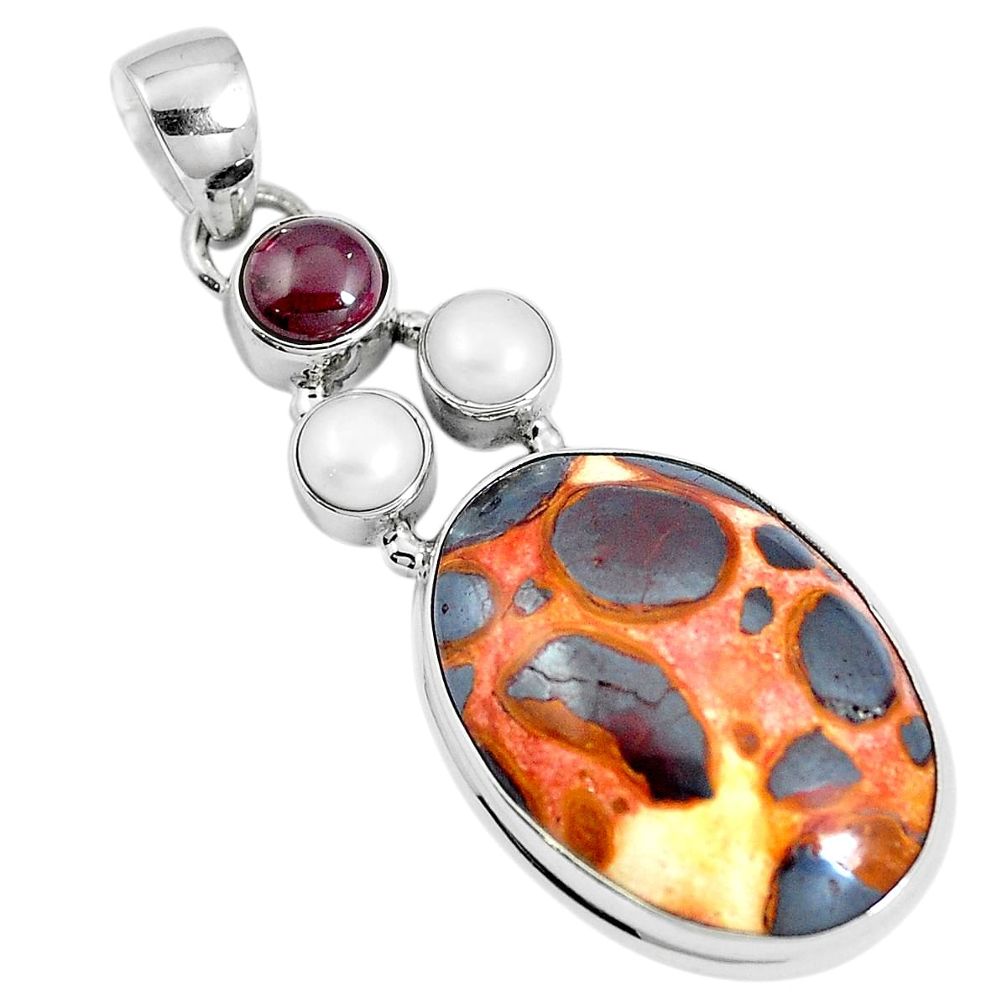 Natural brown bauxite garnet 925 sterling silver pendant jewelry m78377