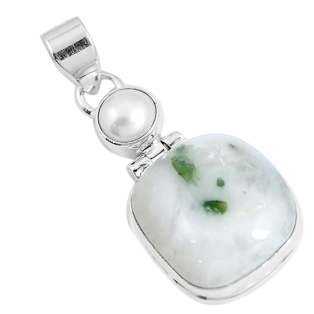 Natural green tourmaline in quartz pearl 925 silver pendant jewelry m78378