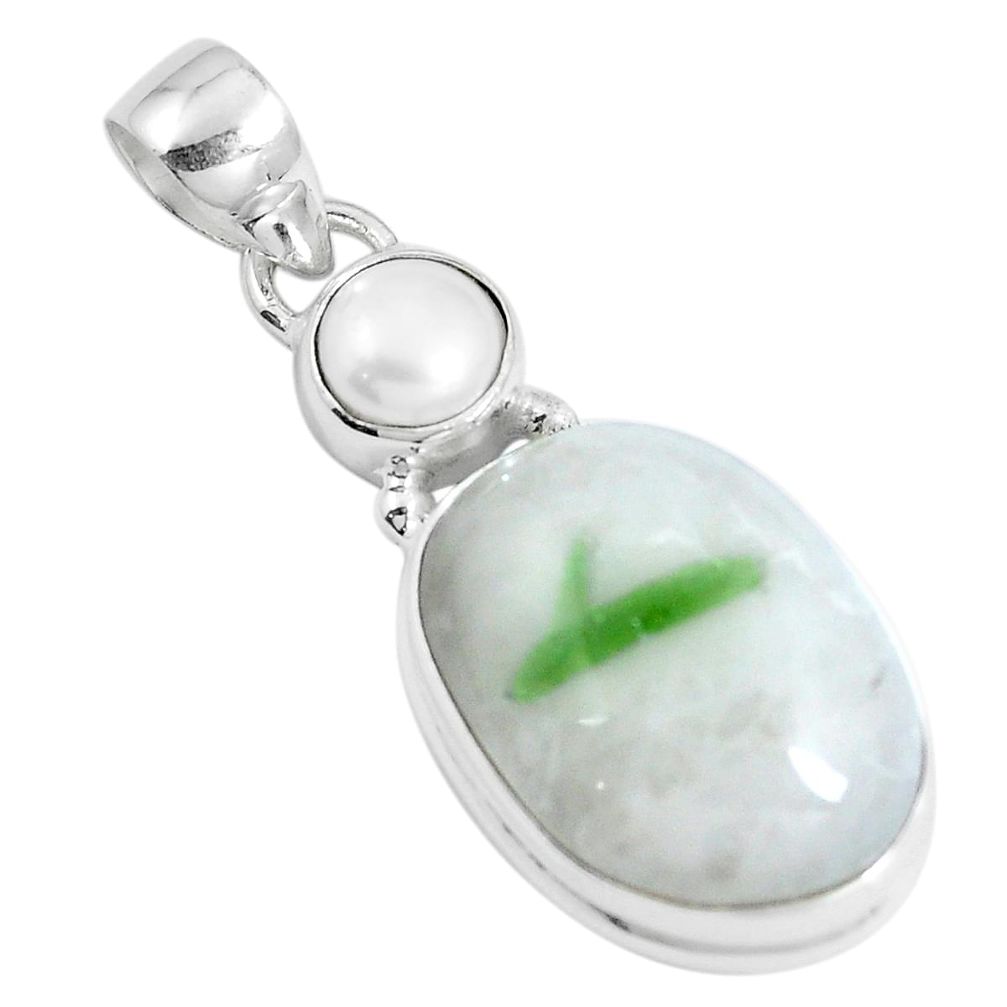 925 silver natural green tourmaline in quartz pearl pendant jewelry m78380