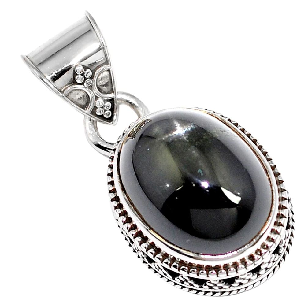 925 sterling silver natural black obsidian eye oval pendant jewelry m78464