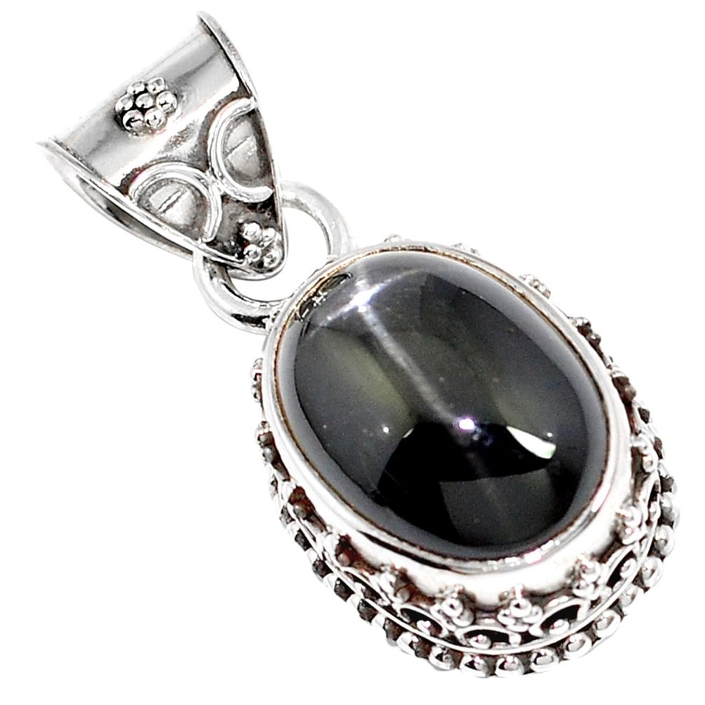 Natural black obsidian eye 925 sterling silver pendant jewelry m78465