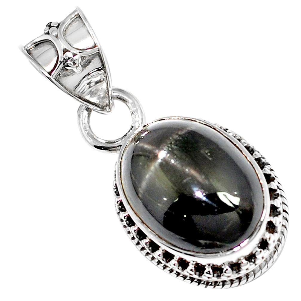 Natural black obsidian eye 925 sterling silver pendant jewelry m78466