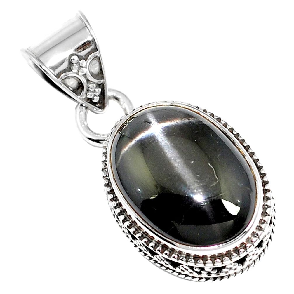 Natural black obsidian eye 925 sterling silver pendant jewelry m78468