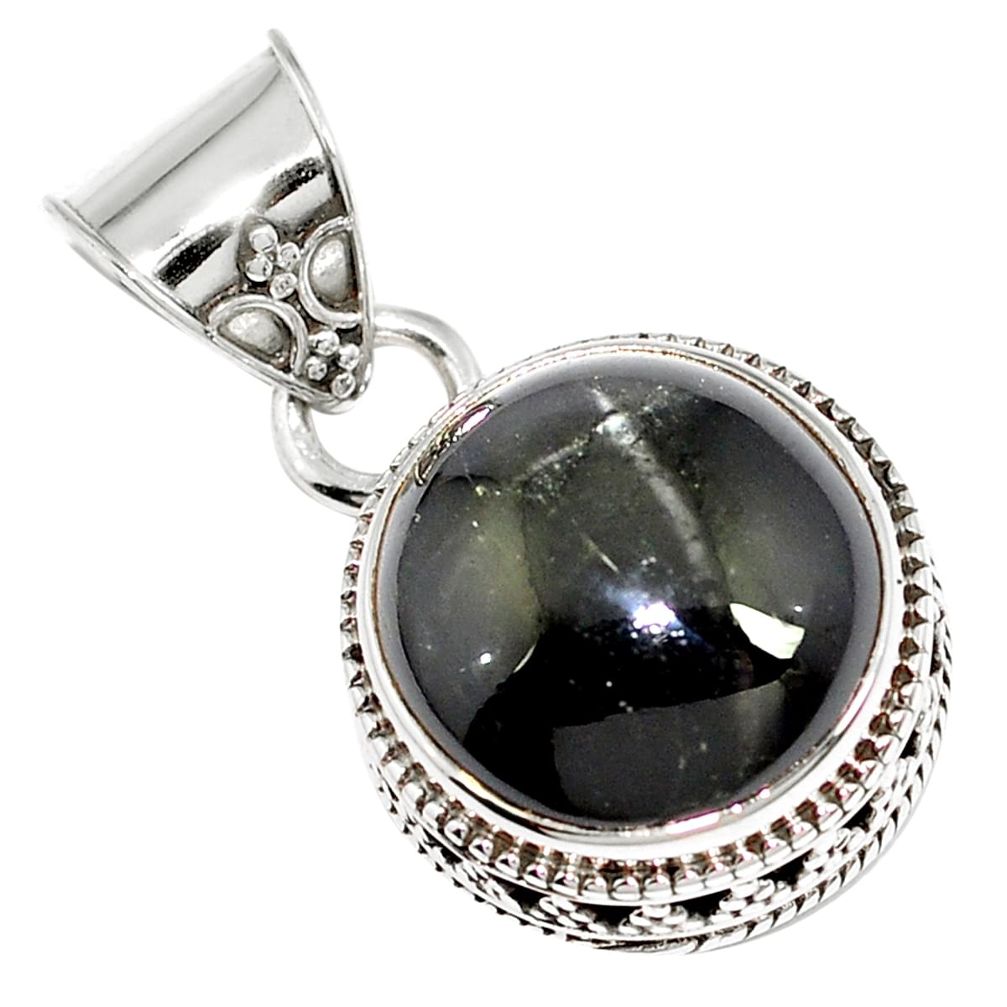 Natural black obsidian eye 925 sterling silver pendant jewelry m78469