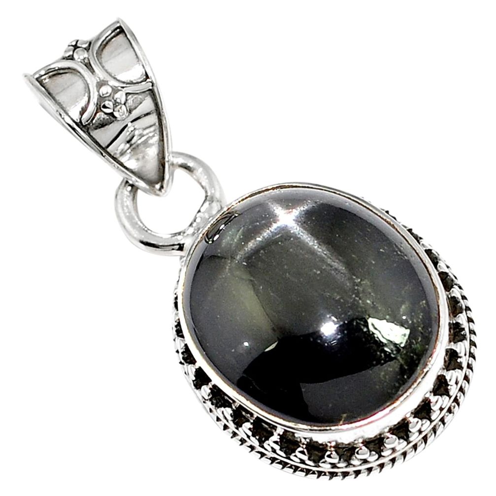 925 sterling silver natural black obsidian eye oval pendant jewelry m78470