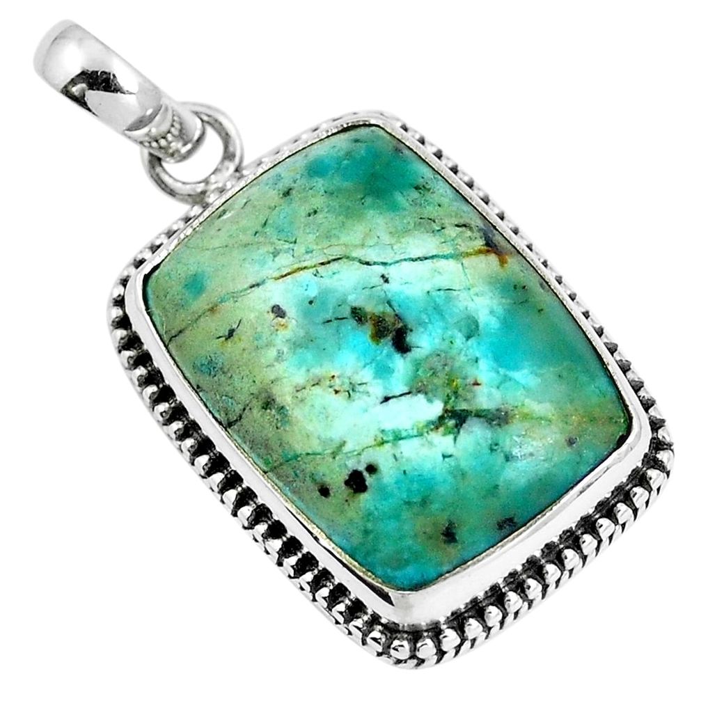 Natural green norwegian turquoise 925 sterling silver pendant m78483