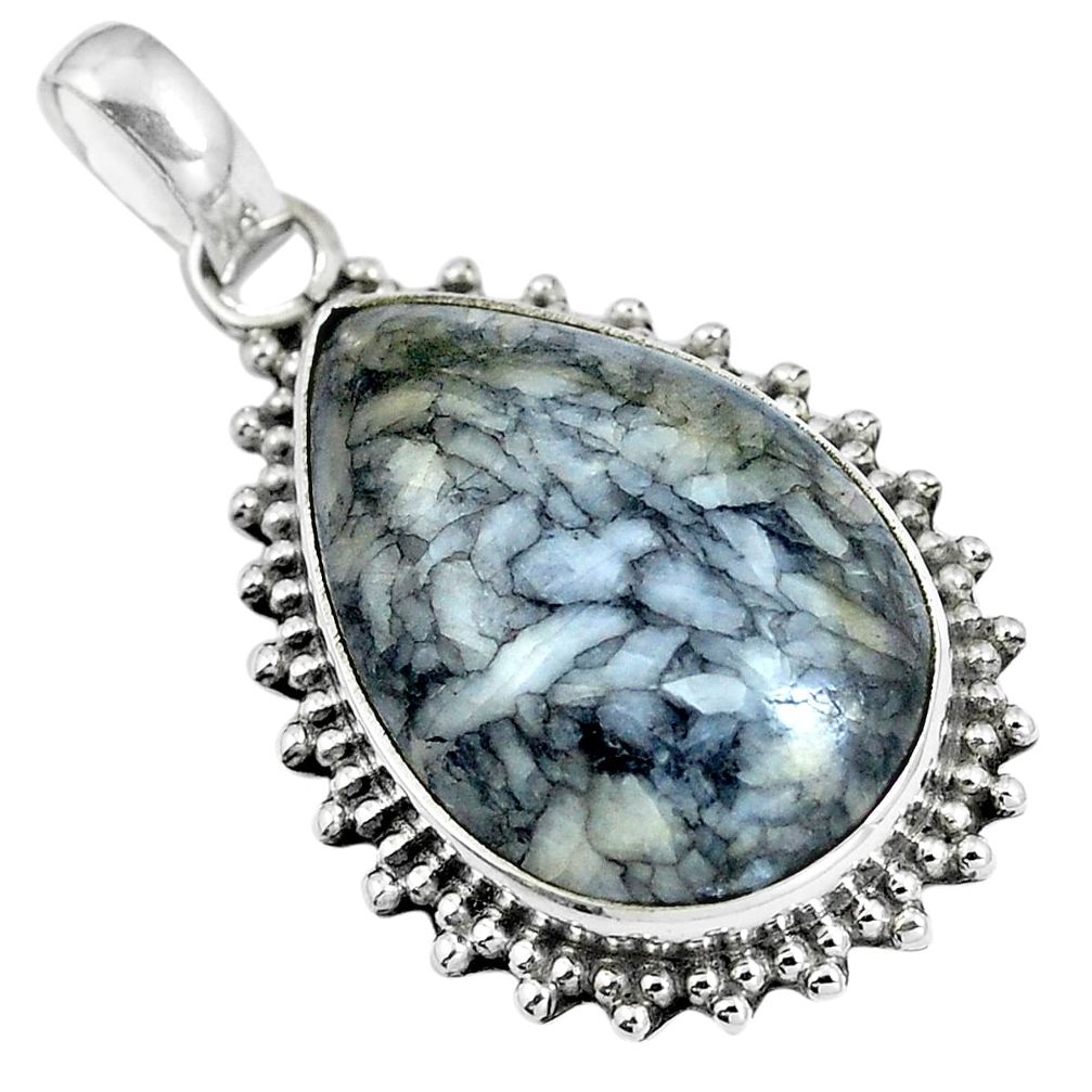 Natural white pinolith 925 sterling silver pendant jewelry m78504