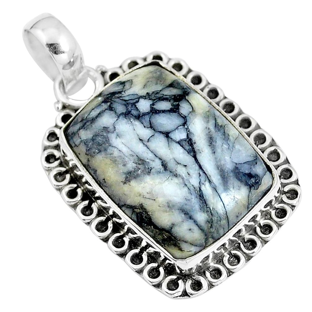 Natural white pinolith 925 sterling silver pendant jewelry m78506