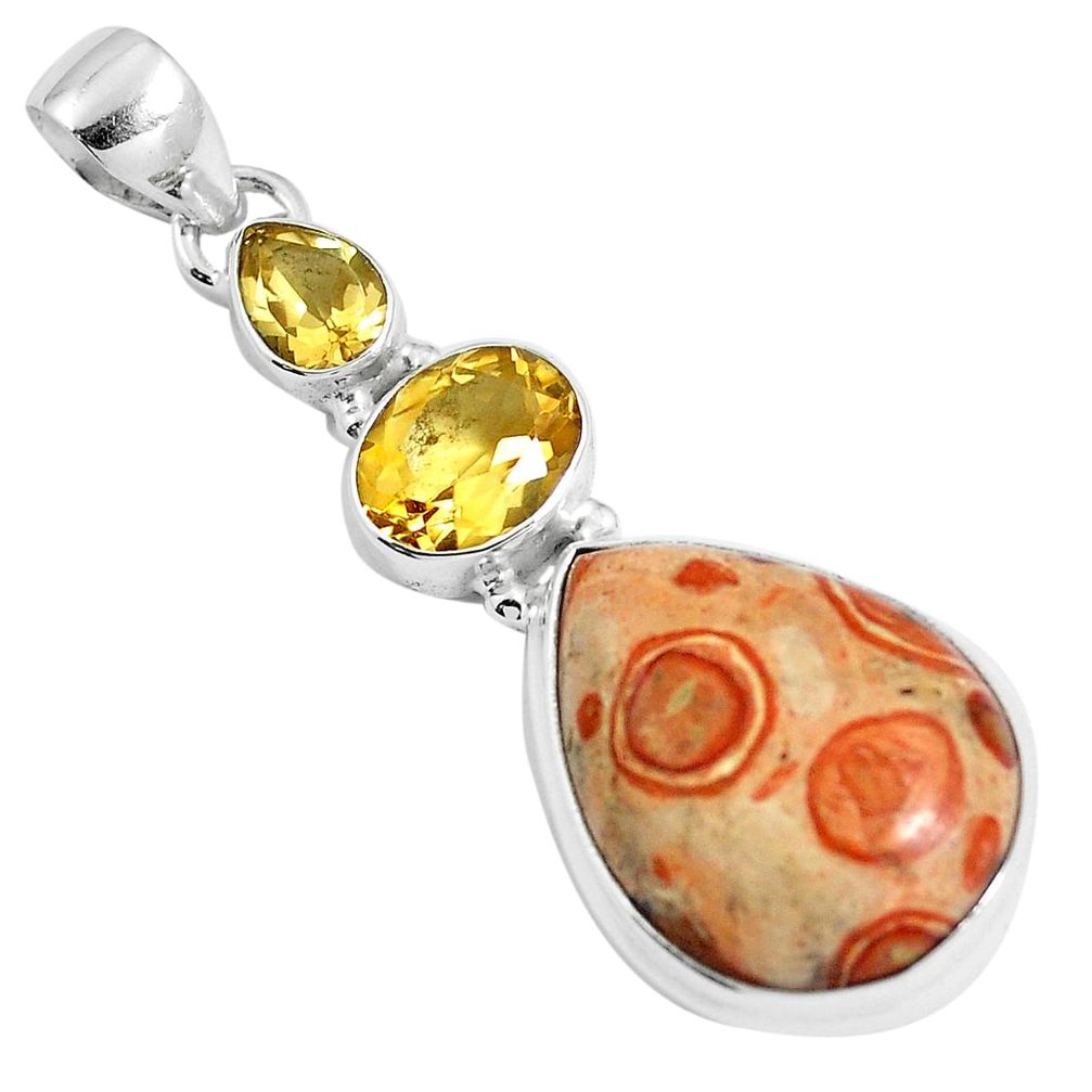 925 sterling silver natural yellow fossil stone citrine pendant jewelry m78525