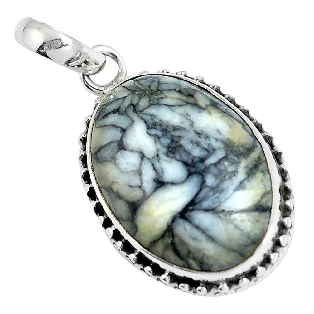 Natural white pinolith 925 sterling silver pendant jewelry m78530