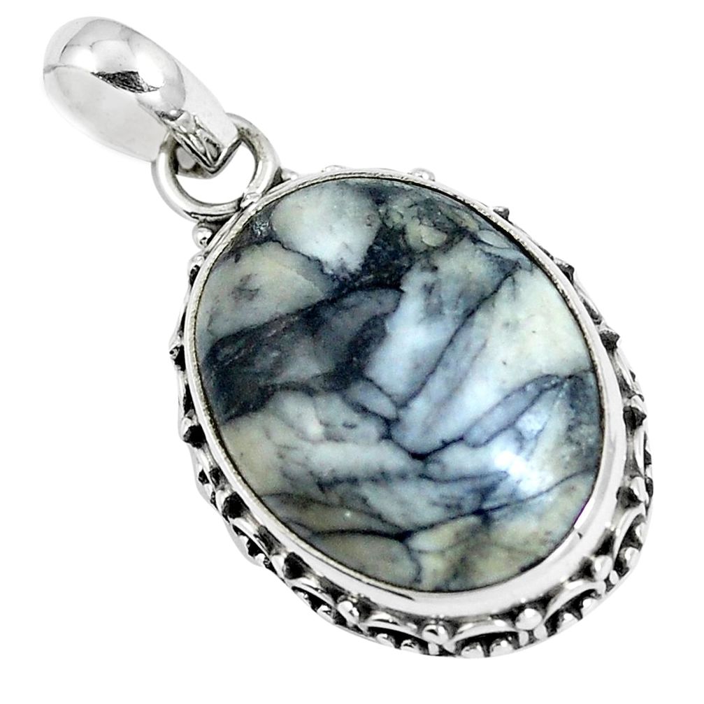 Natural white pinolith 925 sterling silver pendant jewelry m78531