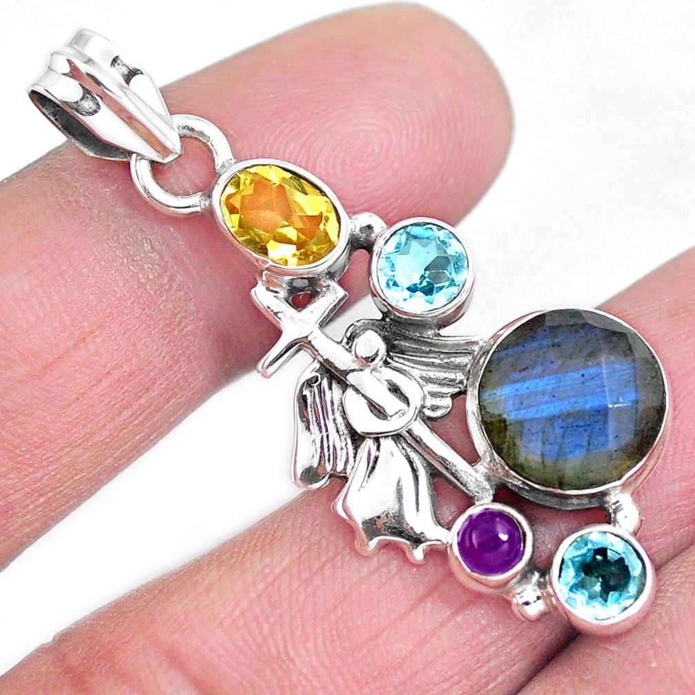 925 silver natural blue labradorite yellow citrine holy cross pendant m78564