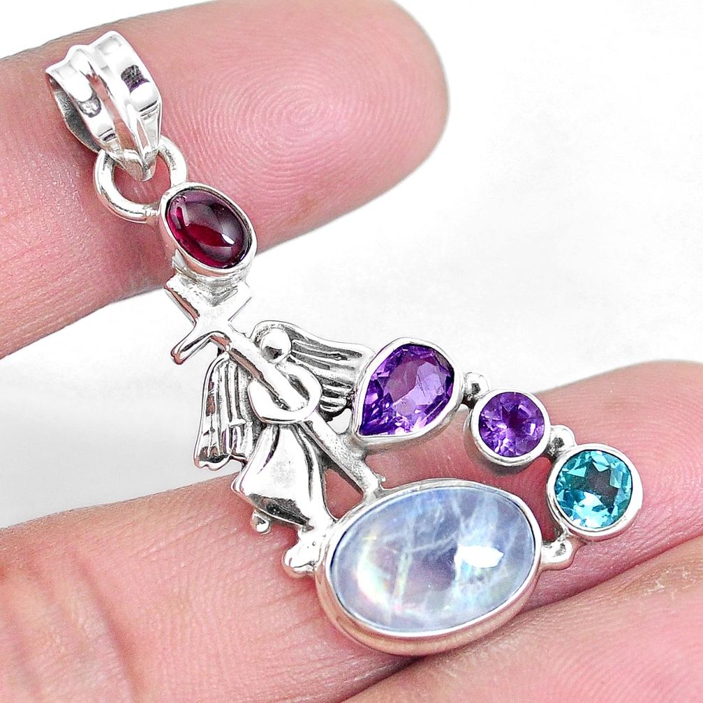 Natural rainbow moonstone amethyst 925 silver holy cross pendant m78597