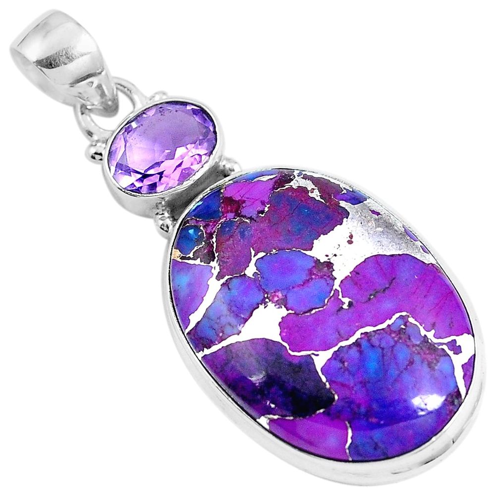 Purple copper turquoise amethyst 925 sterling silver pendant m78663