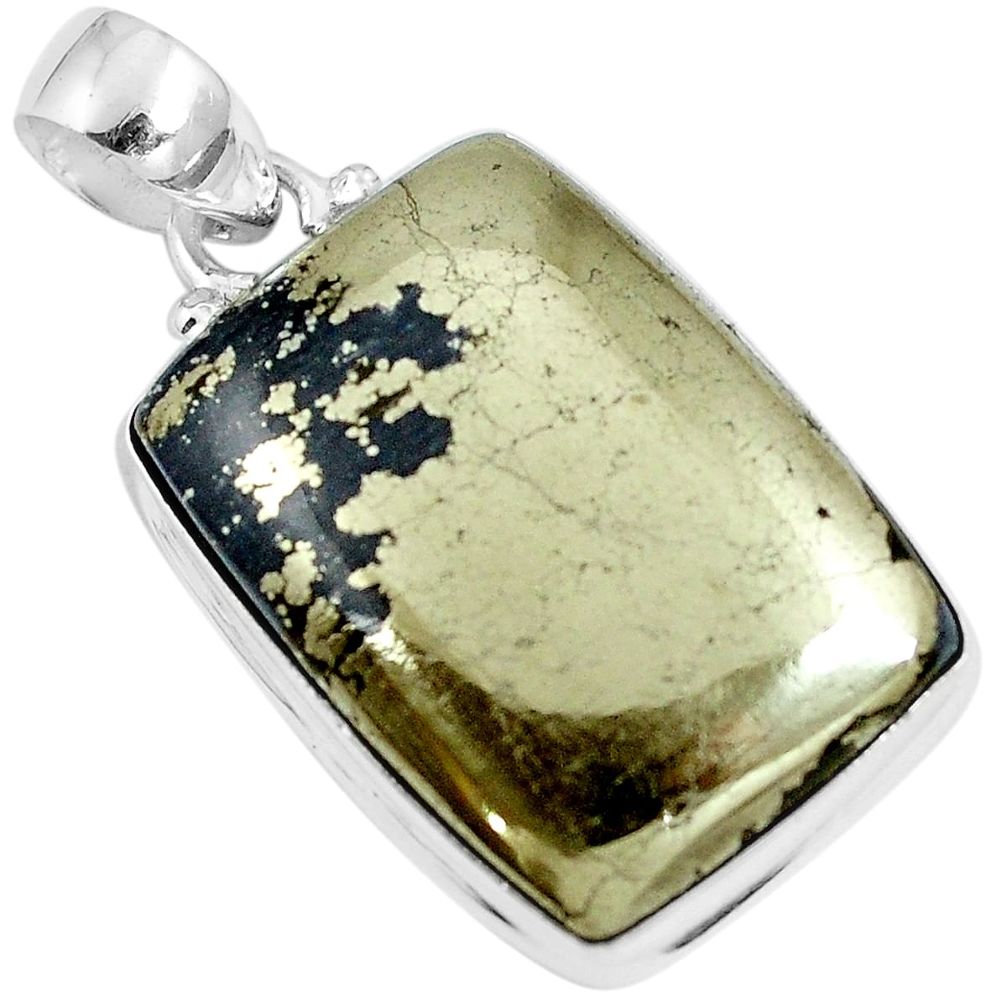 Natural golden pyrite in magnetite (healer's gold) 925 silver pendant m78679