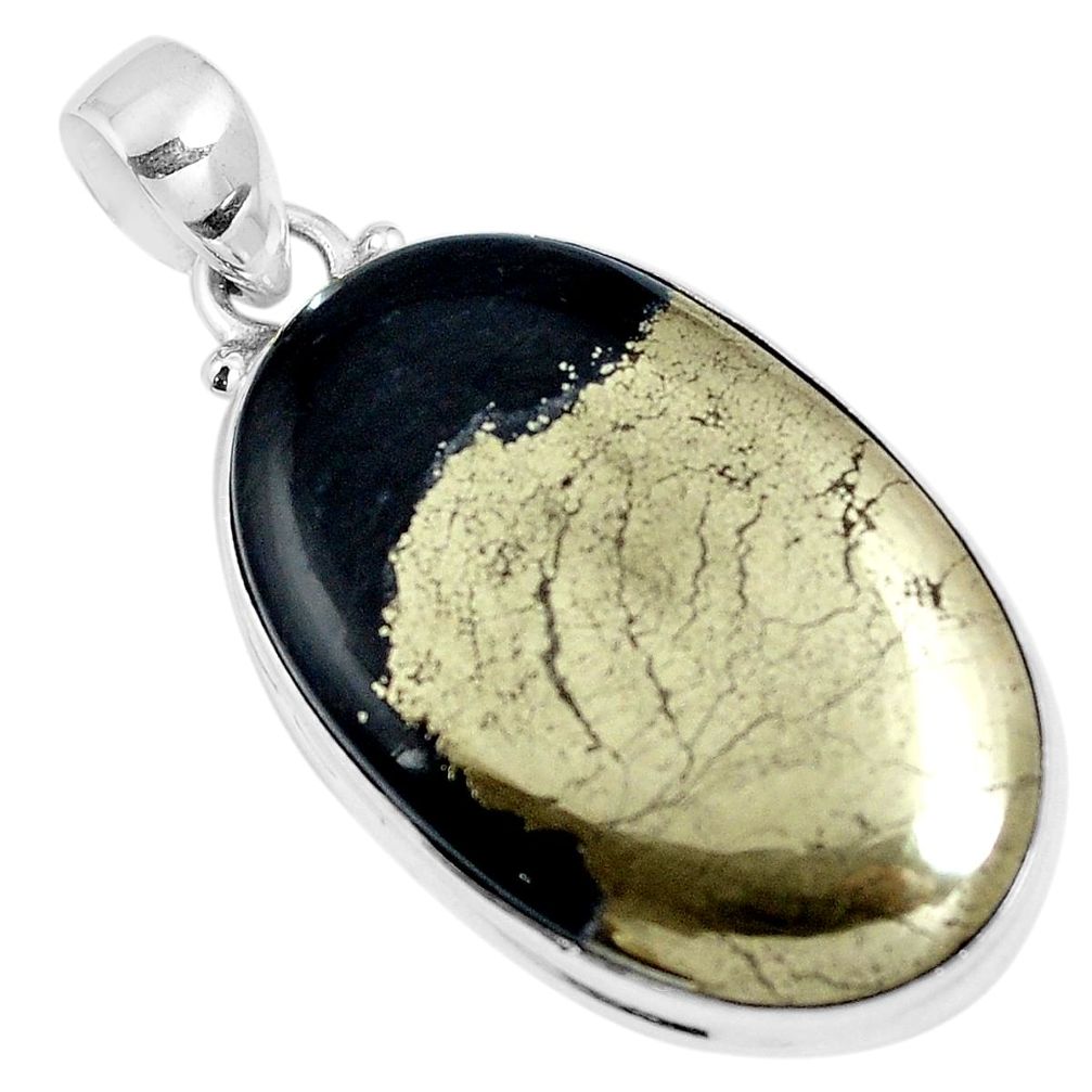 925 silver natural golden pyrite in magnetite (healer's gold) pendant m78680