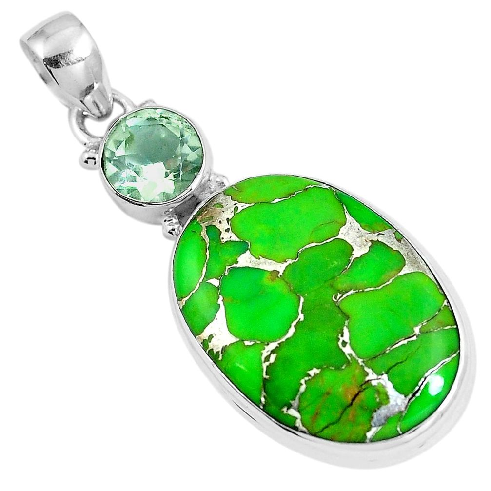 Green copper turquoise amethyst 925 sterling silver pendant m78682